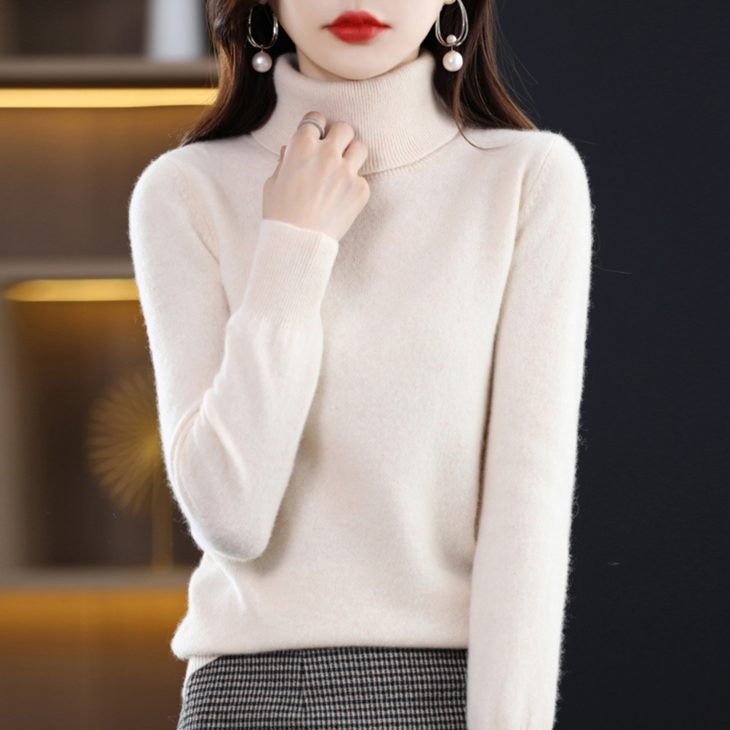 Althea Women's Turtleneck Sweater – Soft Elegant Winter Style-Women's Turtleneck Sweater-Cream-S-Camoufit