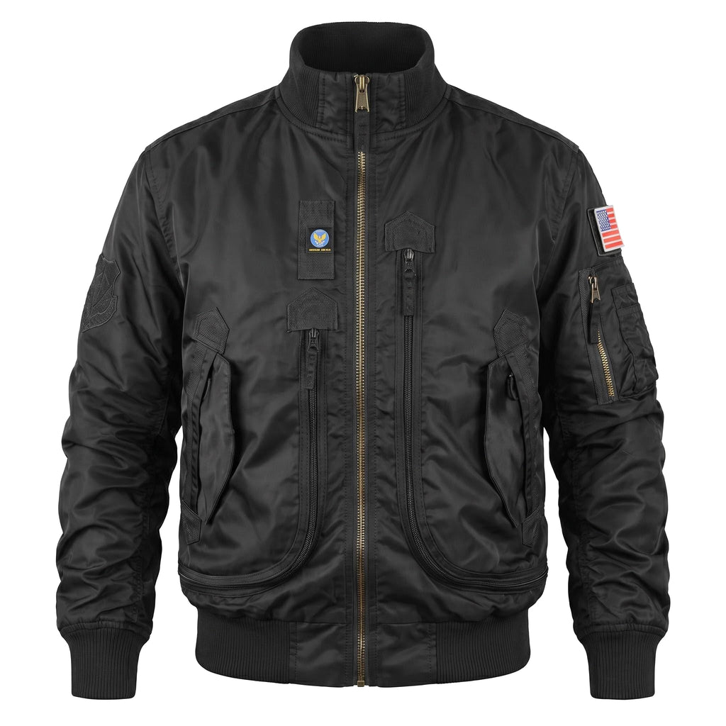 Lorenzo | MA 1 Flight Jacket for Men - Nylon Bomber Water Resistant Ribbed Cuff Classic Fit-Tactical Jackets-Black-M-Camoufit