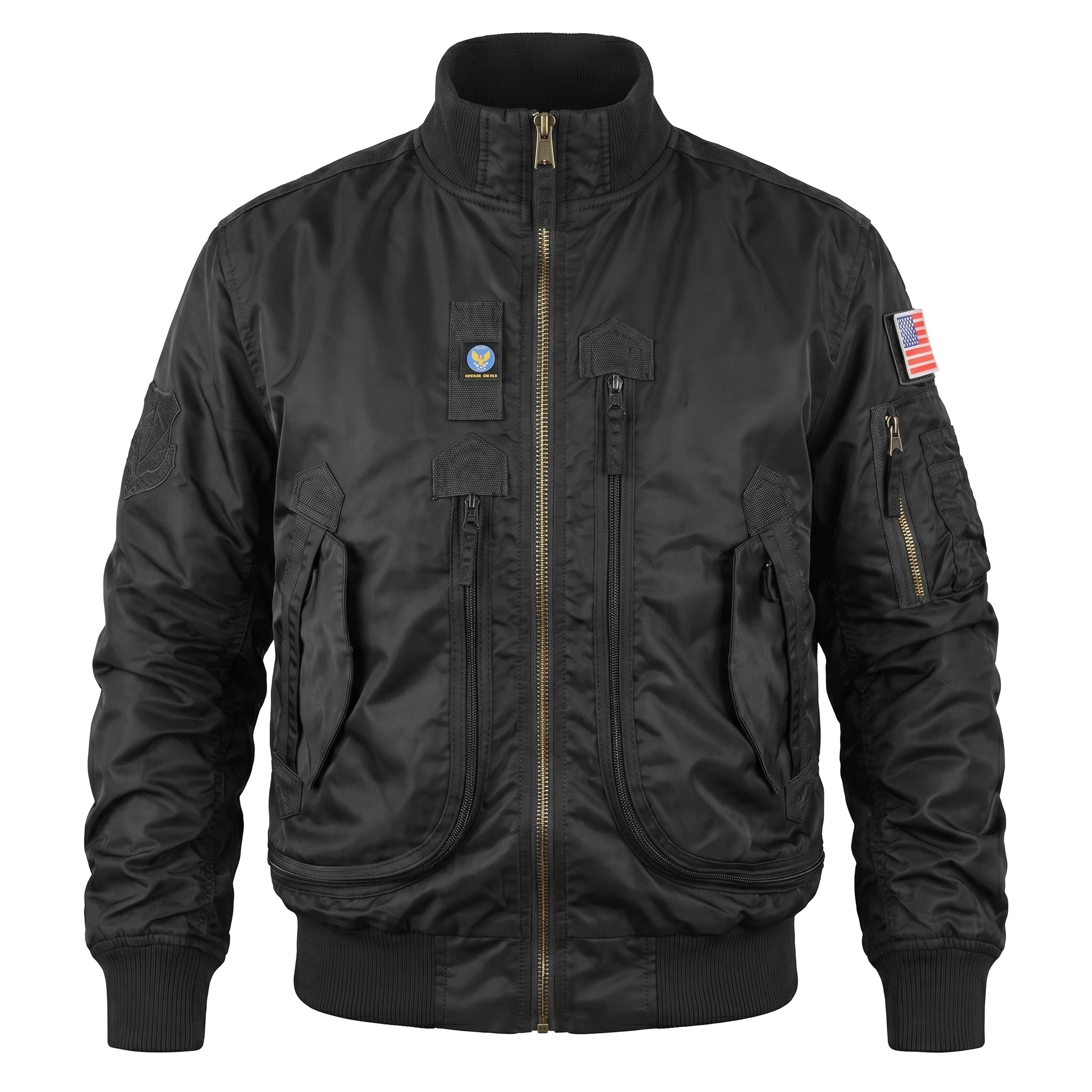 Lorenzo | MA 1 Flight Jacket for Men - Nylon Bomber Water Resistant Ribbed Cuff Classic Fit-Tactical Jackets-Black-M-Camoufit