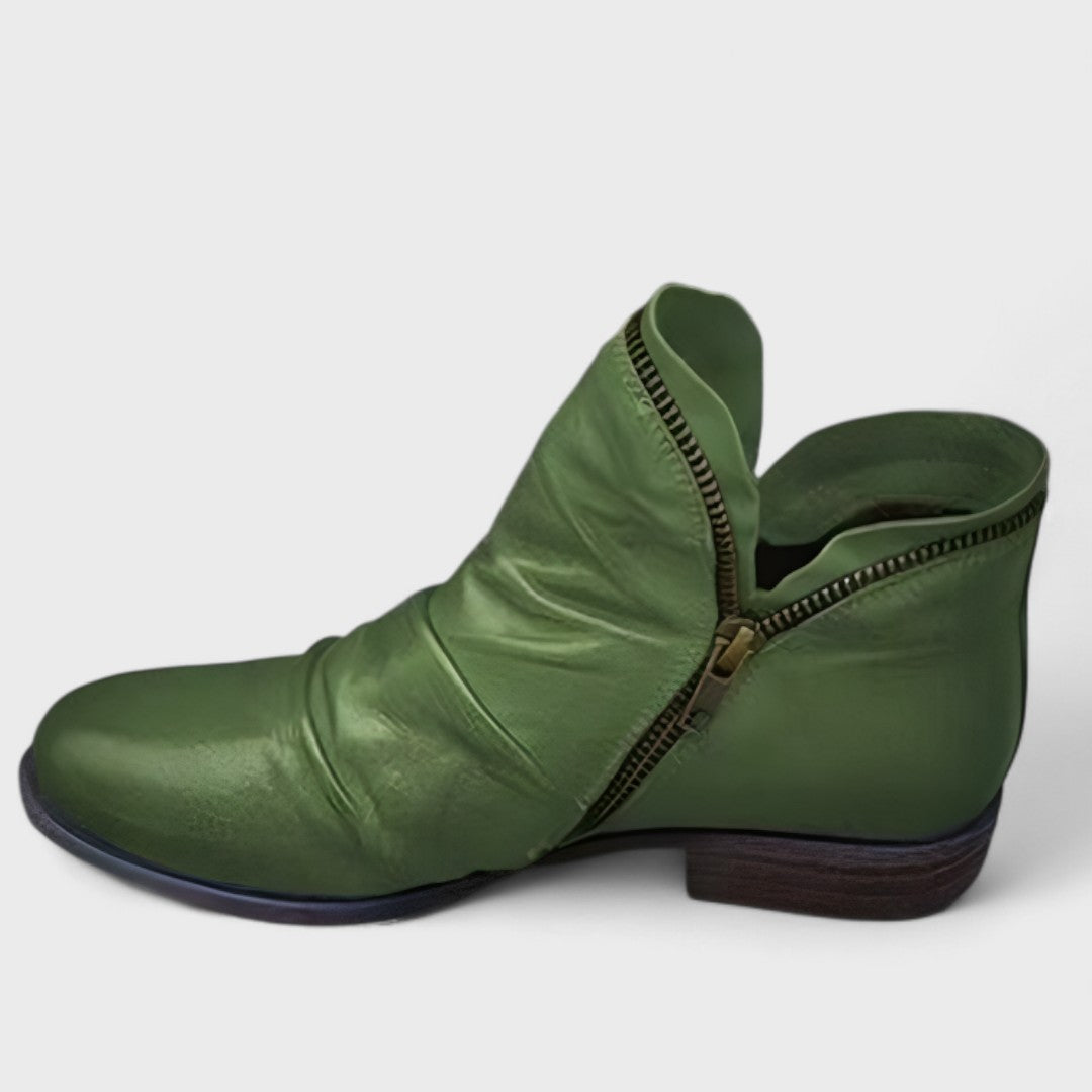Damaris | Women's Side Zip Ankle Boots - Low Block Heel Casual Booties