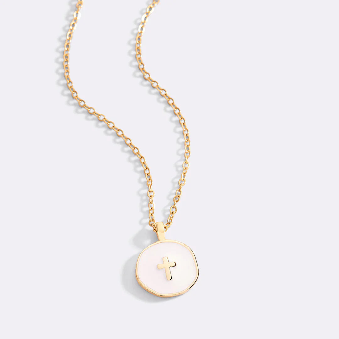 Elyvia | Cross Pendant Necklace for Women - Gold Enamel Minimalist Elegant Fit-Necklaces-Pearl White-Gold-plated-Camoufit