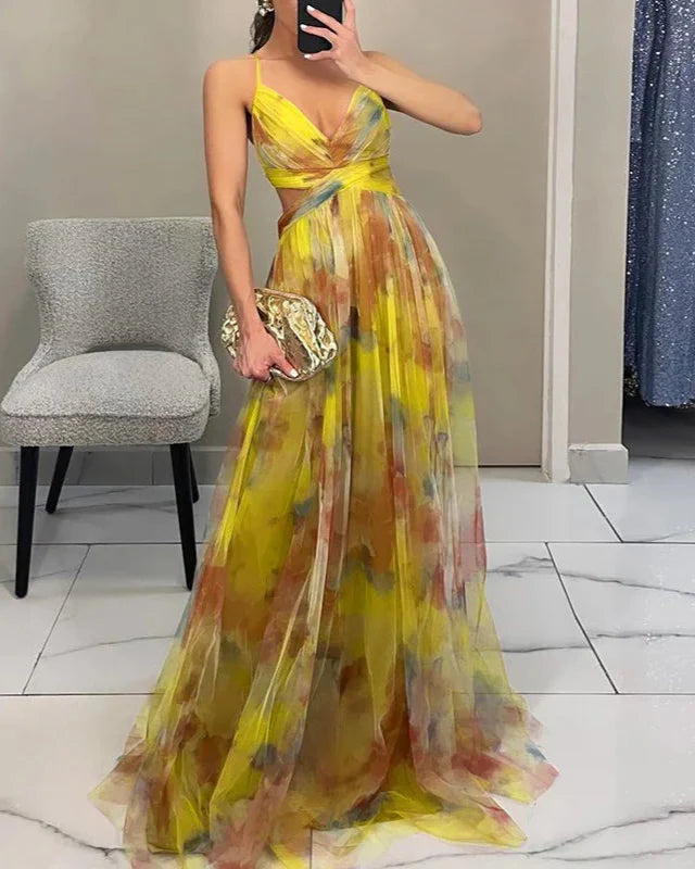 Women's Floral Maxi Dress – Effortless Elegance Summer Style-Summer Dress-Yellow-S-