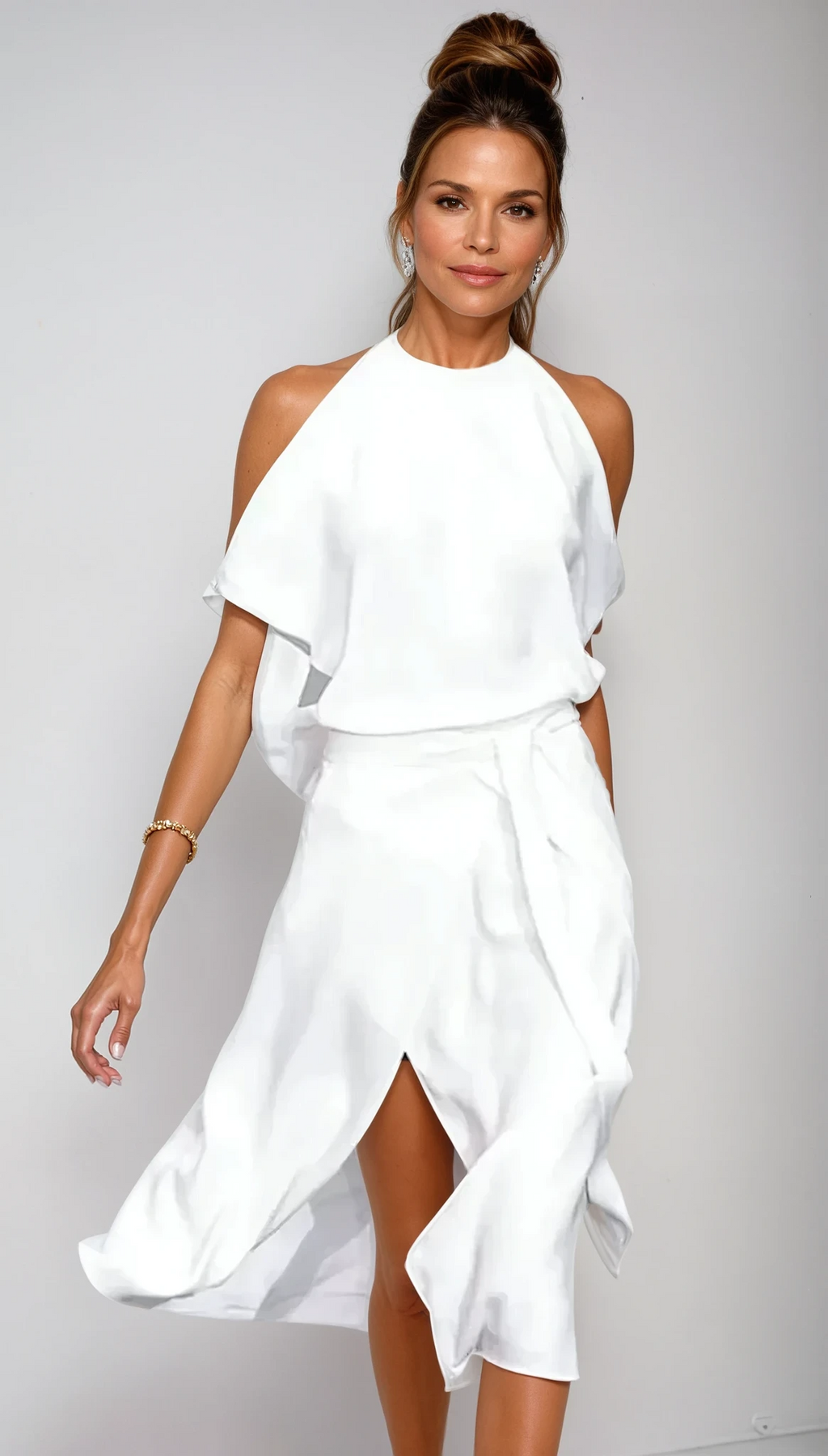 Madonna Women's Modern Dress with Shoulder Cutouts-Summer Dress-White-XS-Camoufit