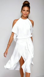 Madonna Women's Modern Dress with Shoulder Cutouts-Summer Dress-White-XS-Camoufit