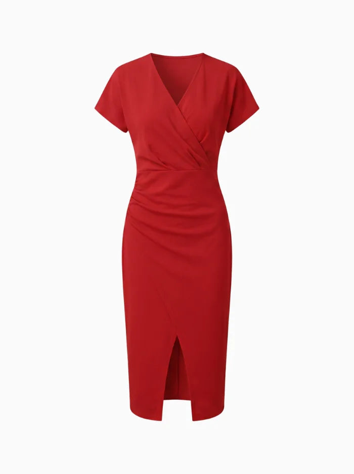 Maggiena Women's Festive Wedding Guest Midi Dress – Elegant V-Neck Style-Summer V-Neck Dress-Red-XS-Camoufit
