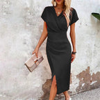 Maggiena Women's Festive Wedding Guest Midi Dress – Elegant V-Neck Style-Summer V-Neck Dress-Black-XS-Camoufit