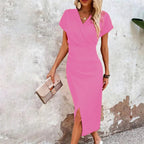 Maggiena Women's Festive Wedding Guest Midi Dress – Elegant V-Neck Style-Summer V-Neck Dress-Pink-XS-Camoufit