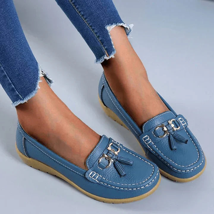 Orelia | Women's Leather Moccasins – Orthopedic Support Flexible Fit-Women's Loafers-Light Blue-4-