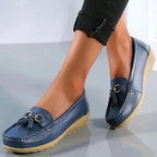 Orelia | Women's Leather Moccasins – Orthopedic Support Flexible Fit-Women's Loafers-Dark blue-4-