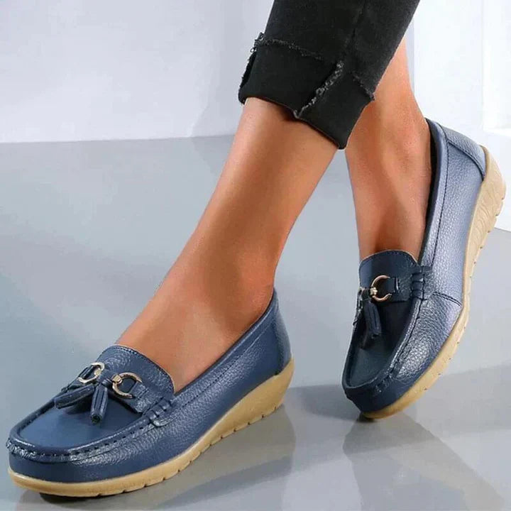 Orelia | Women's Leather Moccasins – Orthopedic Support Flexible Fit-Women's Loafers-Dark blue-4-