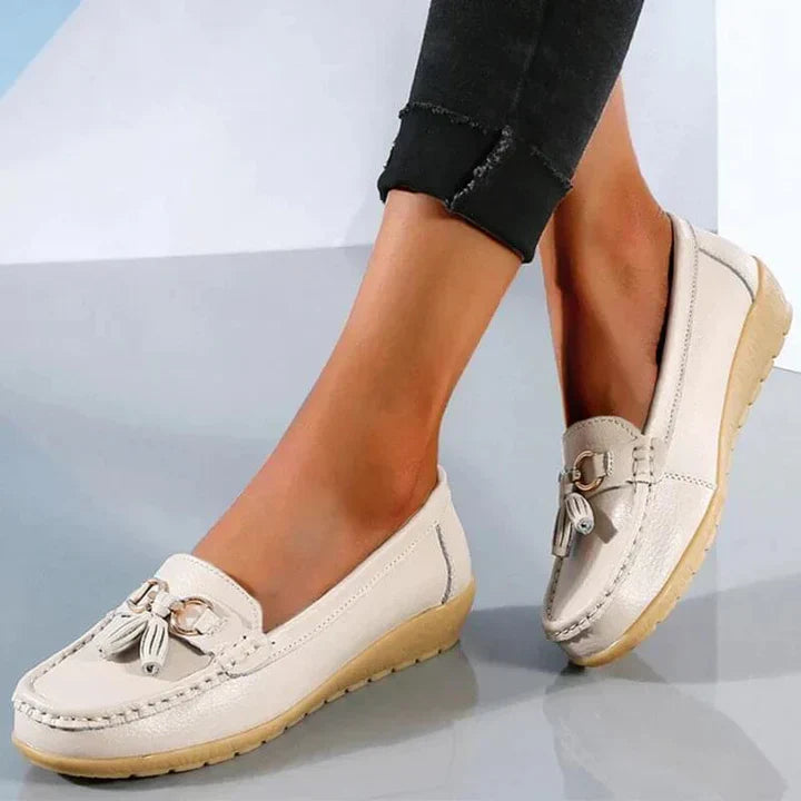 Orelia | Women's Leather Moccasins – Orthopedic Support Flexible Fit-Women's Loafers-Off-white-4-