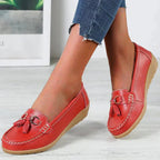 Orelia | Women's Leather Moccasins – Orthopedic Support Flexible Fit-Women's Loafers-Red-4-