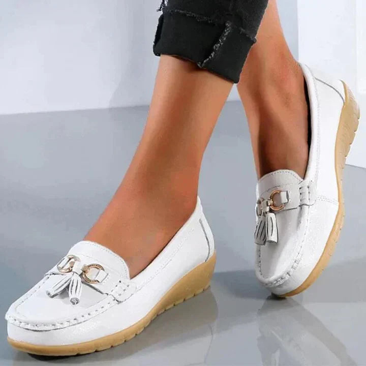 Orelia | Women's Leather Moccasins – Orthopedic Support Flexible Fit-Women's Loafers-White-4-