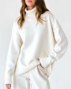 Yavina | Women's Oversized Roll Neck Skivvy Jumper Drop Shoulder Ribbed Knit Cosy Pullover-Women's Sweater-White-S-
