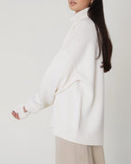 Yavina | Women's Oversized Roll Neck Skivvy Jumper Drop Shoulder Ribbed Knit Cosy Pullover-Women's Sweater-White-S-
