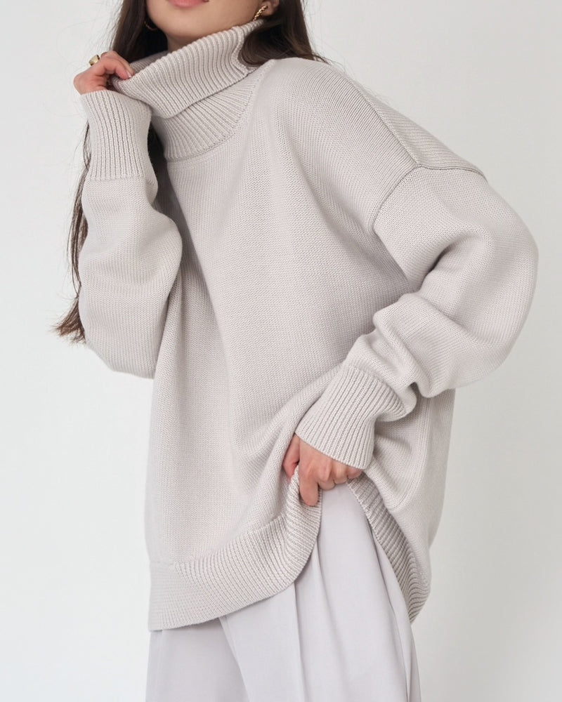 Yavina | Women's Oversized Roll Neck Skivvy Jumper Drop Shoulder Ribbed Knit Cosy Pullover-Women's Sweater-White-S-