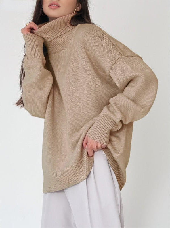 Yavina | Women's Oversized Roll Neck Skivvy Jumper Drop Shoulder Ribbed Knit Cosy Pullover-Women's Sweater-White-S-