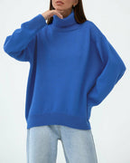 Yavina | Women's Oversized Roll Neck Skivvy Jumper Drop Shoulder Ribbed Knit Cosy Pullover-Women's Sweater-Blue-S-