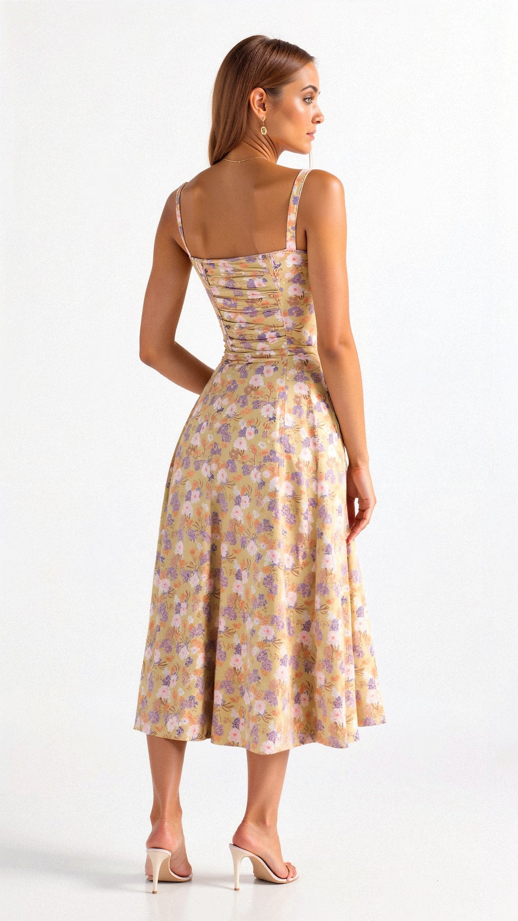 Women's Elegant Figure-Flattering Corset Midi Dress with Fitted Bodice and Flowing Skirt-Summer Dress-Yellow-S-
