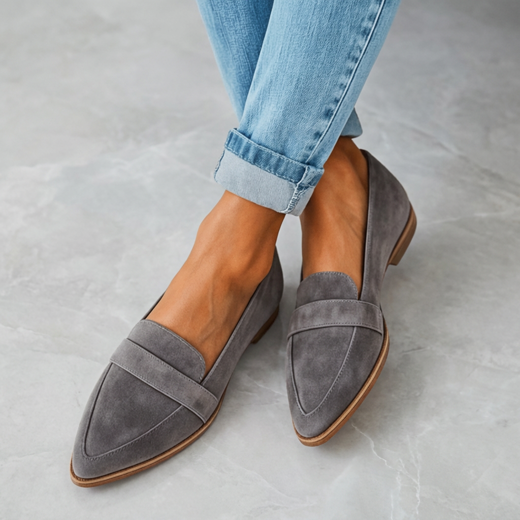 Naurelle | Suede Loafers for Women – Cushioned Slip-On Comfort Fit-Women's Loafers-Gray-4-Camoufit