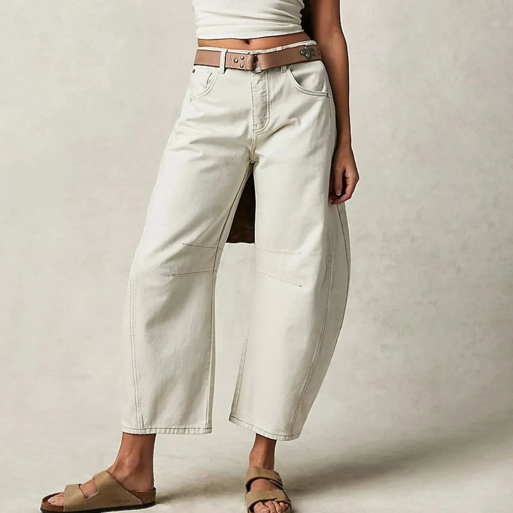 Roséa | Wide Leg Jeans for Women – Washed Denim Cropped Fit-Women's Jeans-White-S-Camoufit