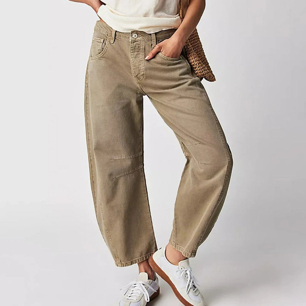 Roséa | Wide Leg Jeans for Women – Washed Denim Cropped Fit-Women's Jeans-Khaki-S-Camoufit
