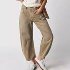 Roséa | Wide Leg Jeans for Women – Washed Denim Cropped Fit-Women's Jeans-Khaki-S-Camoufit