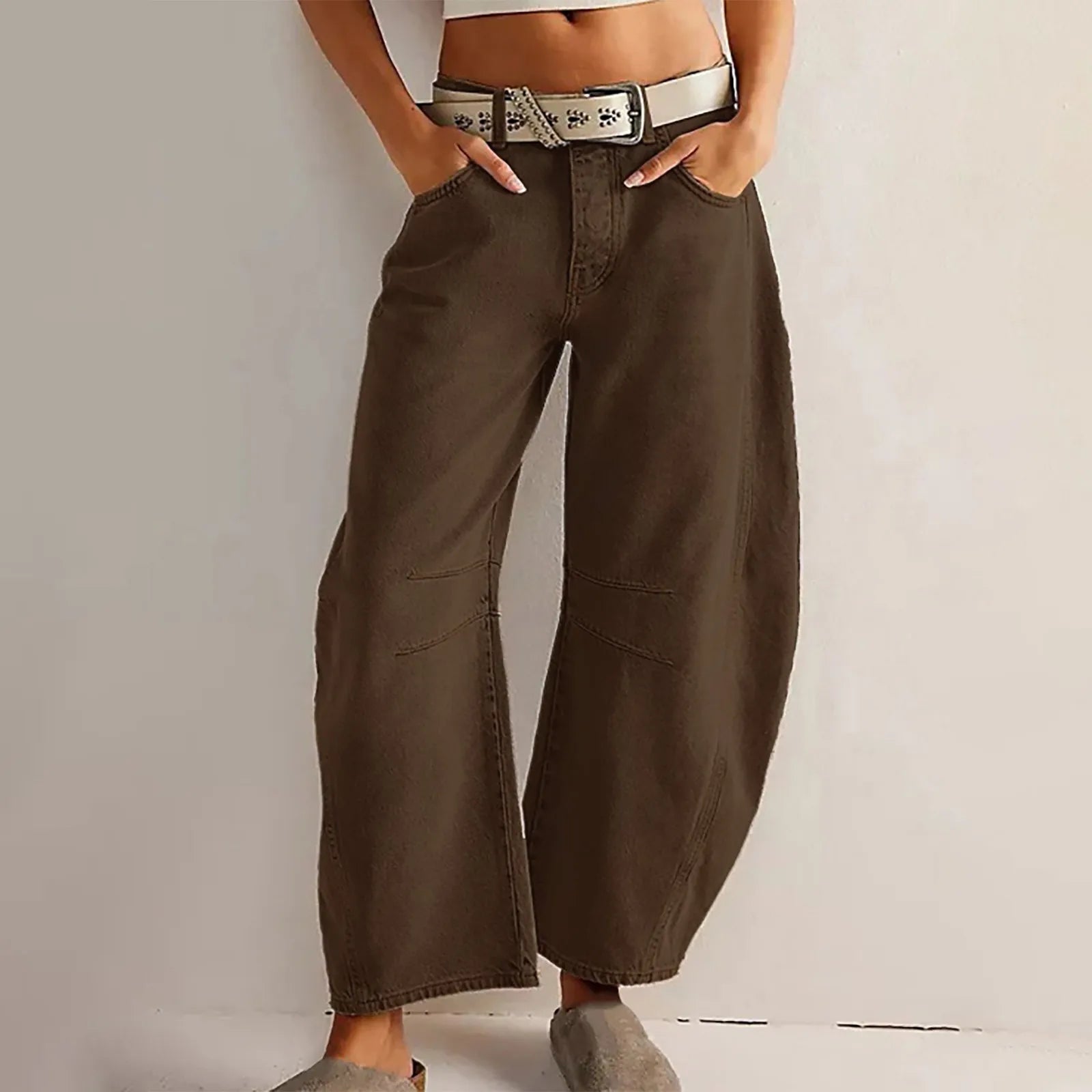 Roséa | Wide Leg Jeans for Women – Washed Denim Cropped Fit-Women's Jeans-Coffee-S-Camoufit