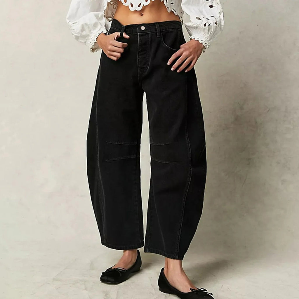 Roséa | Wide Leg Jeans for Women – Washed Denim Cropped Fit-Women's Jeans-Black-S-Camoufit