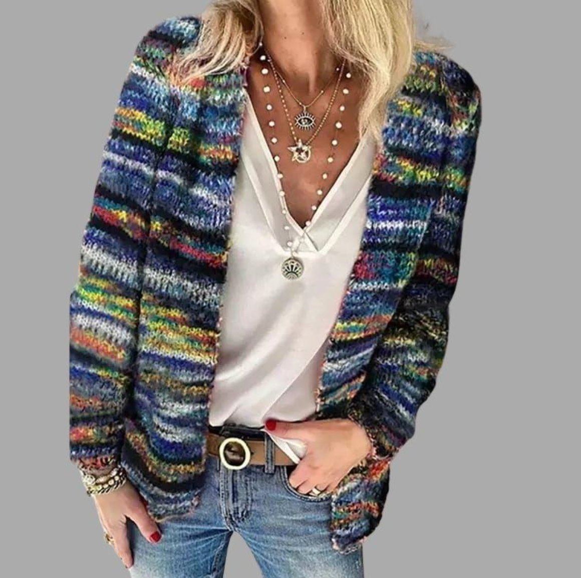 Martha Stylish Knit Cardigan – Colorful Relaxed Fit-Womens' Cardigan-Blue-XS-Camoufit