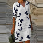 Mavis Women's Mini Dress - Vintage V-Neck Short Sleeve Summer Style-Floral Printed Dress-White-XS-Camoufit