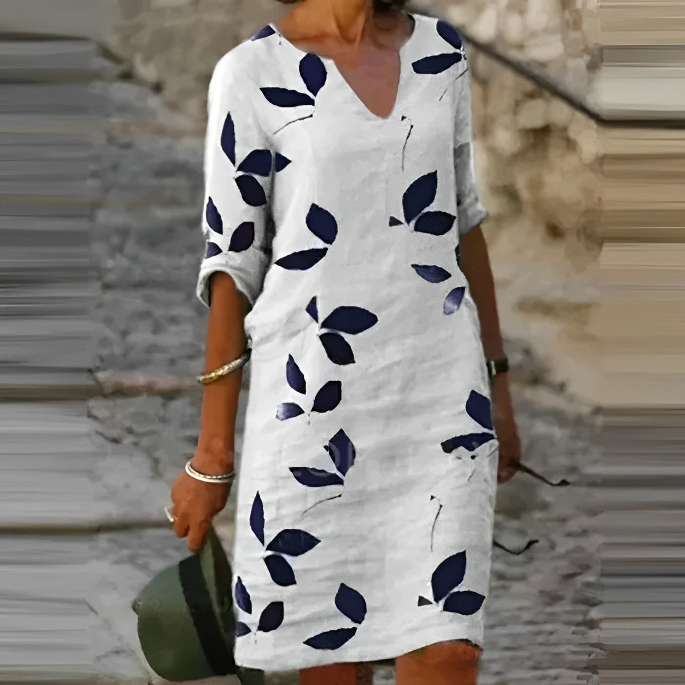 Mavis Women's Mini Dress - Vintage V-Neck Short Sleeve Summer Style-Floral Printed Dress-White-XS-Camoufit