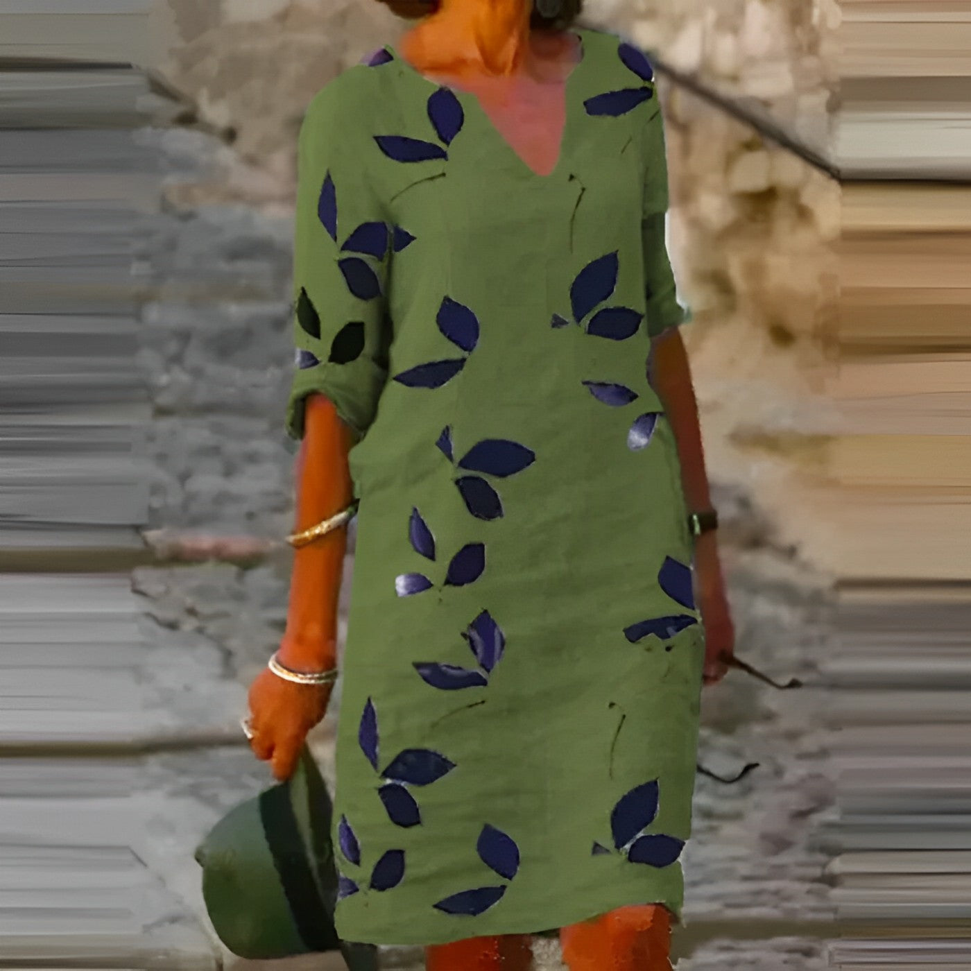 Mavis Women's Mini Dress - Vintage V-Neck Short Sleeve Summer Style-Floral Printed Dress-Green-XS-Camoufit