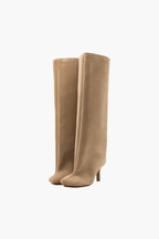 Mela Suede Knee Boots – Chic Heeled Autumn Style-Women's Heeled Boots-Beige-5-Camoufit