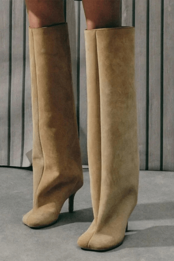 Mela Suede Knee Boots – Chic Heeled Autumn Style-Women's Heeled Boots-Beige-5-Camoufit