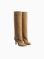 Mela Suede Knee Boots – Chic Heeled Autumn Style-Women's Heeled Boots-Beige-5-Camoufit