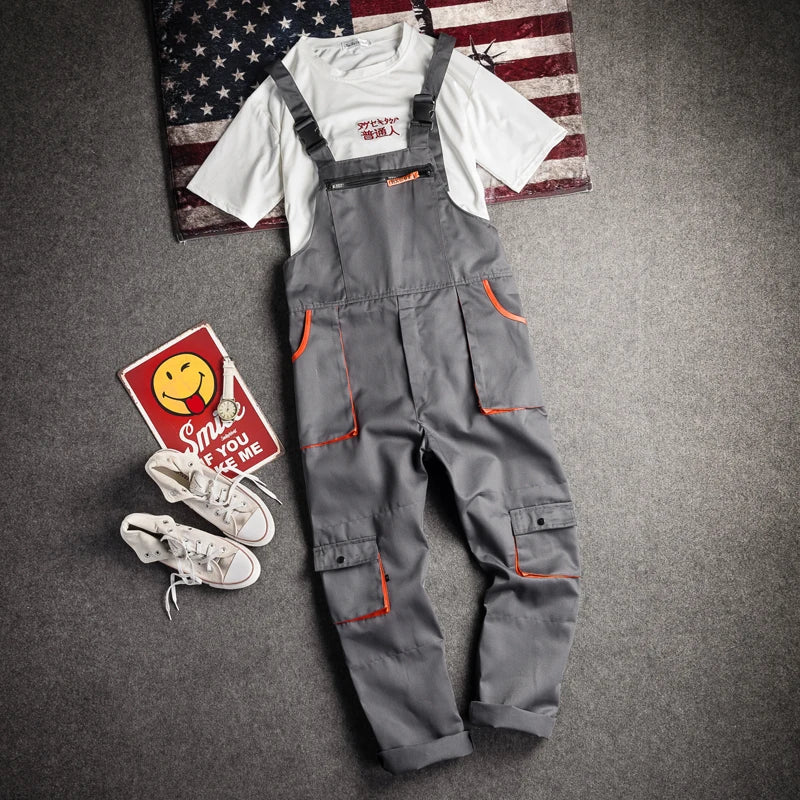 Solano | Men's Cargo Bib Overalls Sleeveless Workwear Dungarees Adjustable Strap Casual Jumpsuit-Men's Overalls-Grey-S-