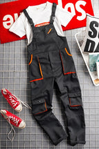 Caldor | Men's Cargo Bib Overalls with Zipper Pockets Adjustable Straps Workwear Dungarees-Men's Overalls-Black-S-