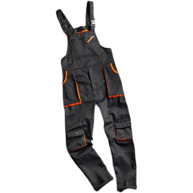Caldor | Men's Cargo Bib Overalls with Zipper Pockets Adjustable Straps Workwear Dungarees-Men's Overalls-Black-S-