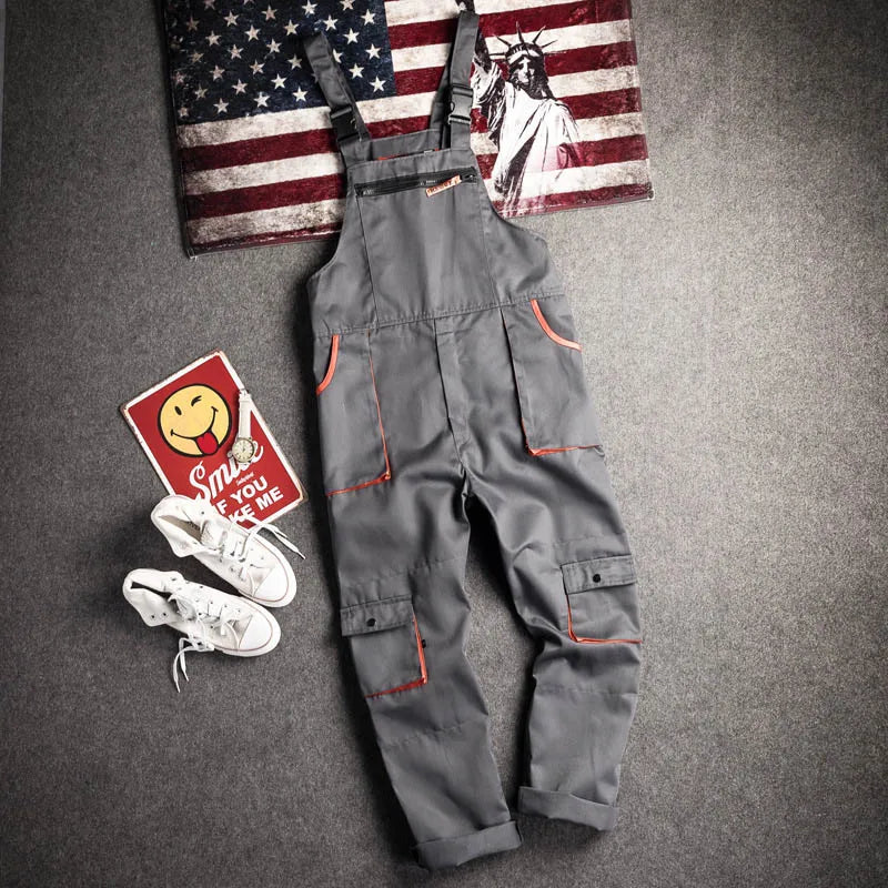 Solano | Men's Cargo Bib Overalls Sleeveless Workwear Dungarees Adjustable Strap Casual Jumpsuit-Men's Overalls-Grey-S-