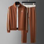 Men's Tracksuit Set – Zip Jacket Side Stripe Jogger Fit-Men's Tracksuit-Chestnut Brown-XS-