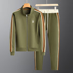 Men's Tracksuit Set – Zip Jacket Side Stripe Jogger Fit-Men's Tracksuit-Chestnut Brown-XS-