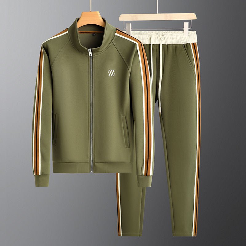 Men's Tracksuit Set – Zip Jacket Side Stripe Jogger Fit-Men's Tracksuit-Chestnut Brown-XS-