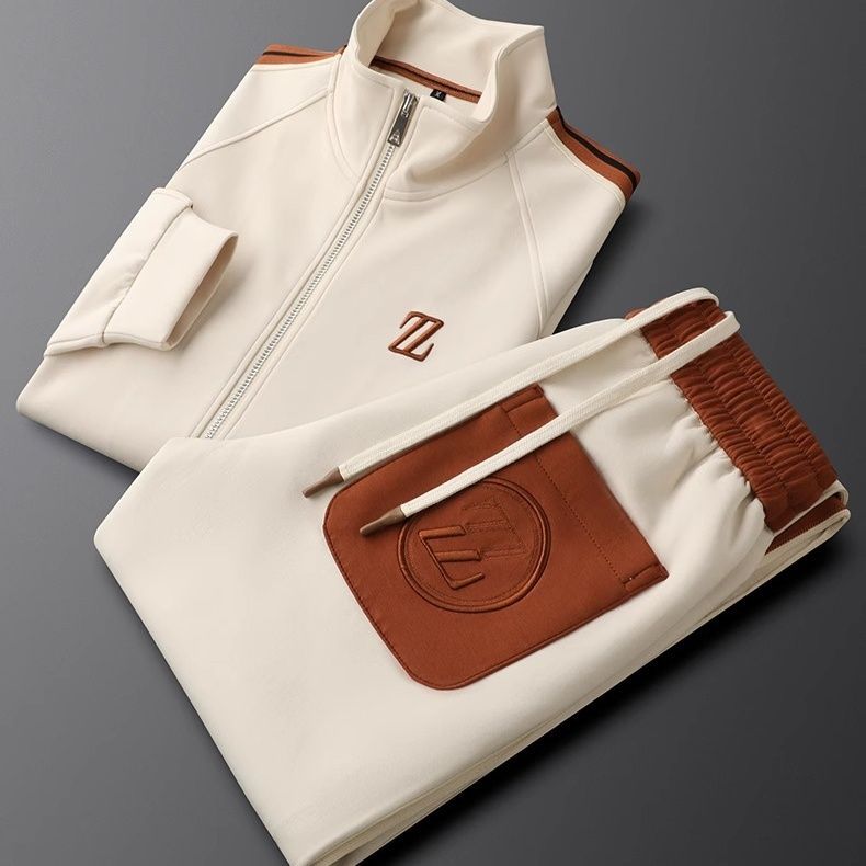 Men's Tracksuit Set – Zip Jacket Side Stripe Jogger Fit-Men's Tracksuit-Legacy Cream-XS-