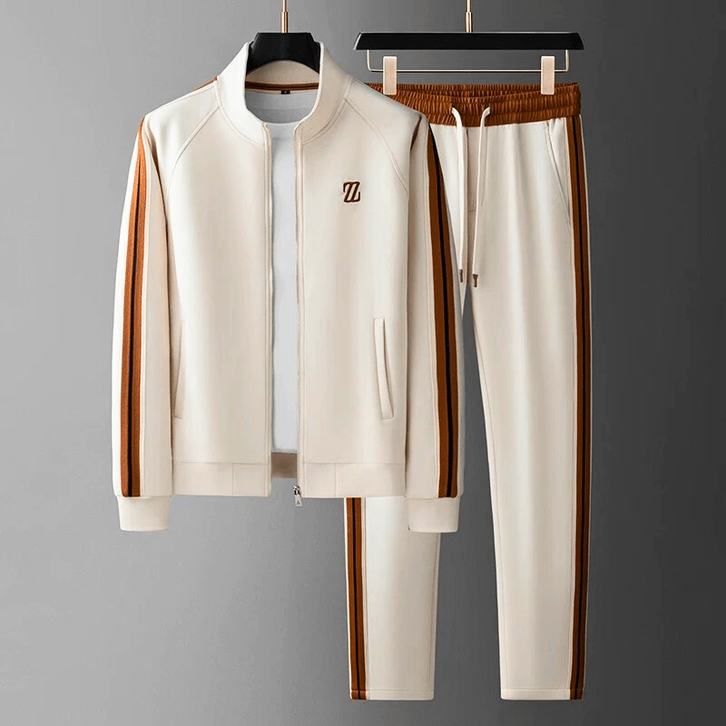Men's Tracksuit Set – Zip Jacket Side Stripe Jogger Fit-Men's Tracksuit-Chestnut Brown-XS-