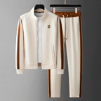 Men's Tracksuit Set – Zip Jacket Side Stripe Jogger Fit-Men's Tracksuit-Chestnut Brown-XS-