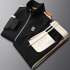 Men's Tracksuit Set – Zip Jacket Side Stripe Jogger Fit-Men's Tracksuit-Deep Black-XS-
