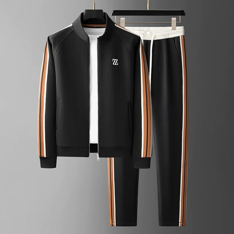 Men's Tracksuit Set – Zip Jacket Side Stripe Jogger Fit-Men's Tracksuit-Chestnut Brown-XS-