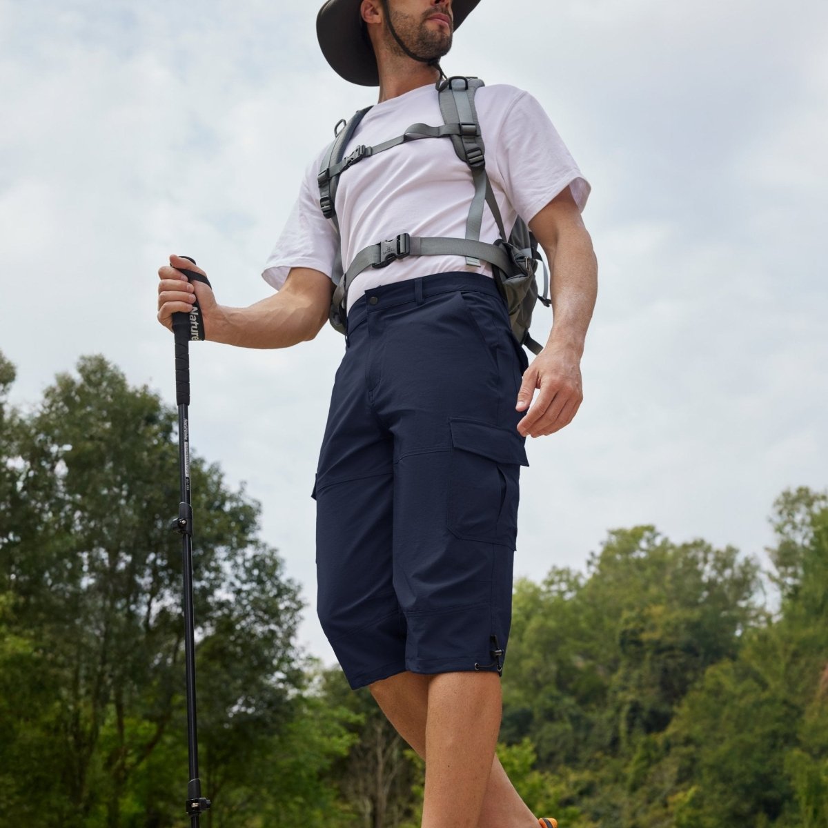 Men’s Quick-Dry Ripstop 3/4 Capri Cargo Shorts-Cargo Shorts-CAMOUFIT-Navy-M-Camoufit