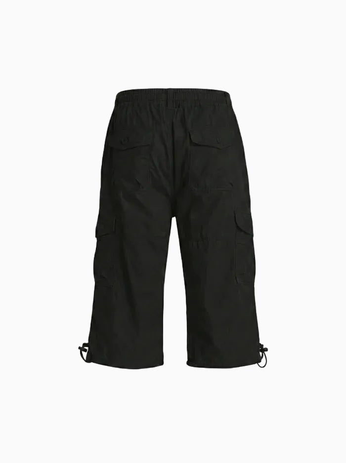 Men’s Below Knee Cotton Cargo Capris-Cargo Shorts-CAMOUFIT-Black-M-Camoufit